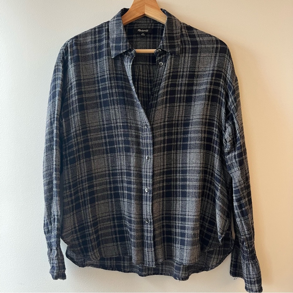💕MUST GO free shipping! Navy Madewell Westward Bell Sleeve Button Front Shirt XS - Picture 2 of 10